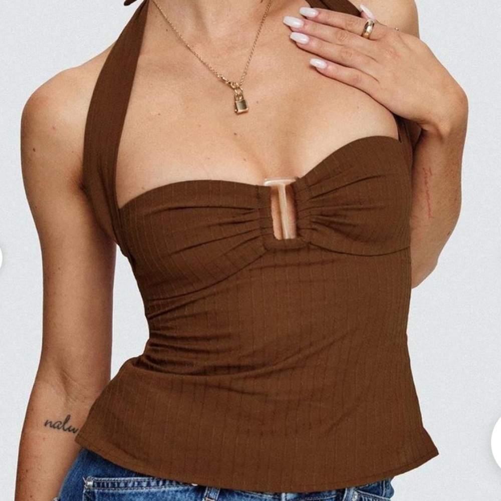 Princess Polly Chocolate Pinstripe top
